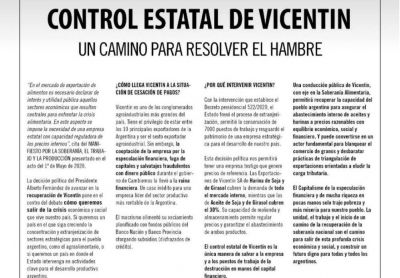 M�s de 100 organizaciones firmaron una solicitada para apoyar el control estatal de Vicentin