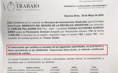 La batalla por la conducci�n del gremio del Seguro a un paso de tener su cap�tulo en la justicia penal