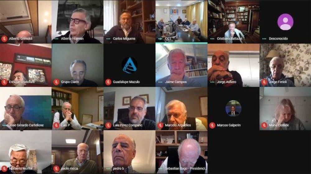 Los empresarios ms importantes del pas dialogaron con sindicalistas en una indita reunin virtual