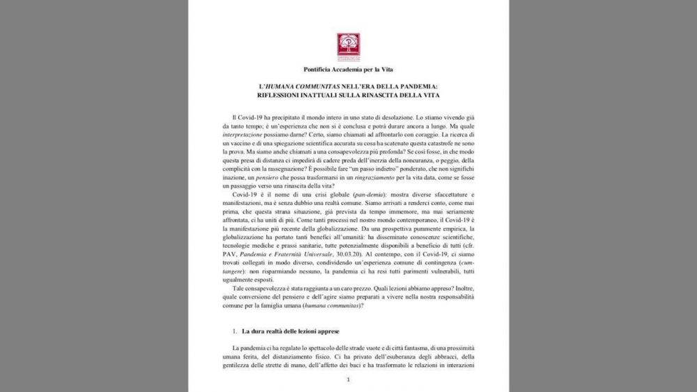 Nuevo documento del Vaticano sobre el mundo post-Coronavirus