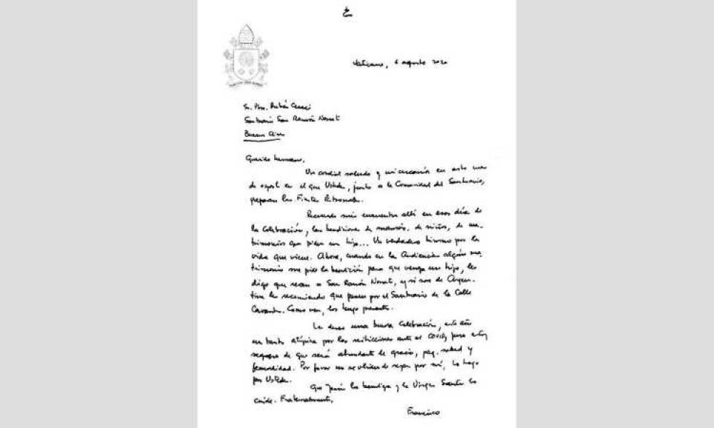El Papa envo una carta a la comunidad de San Ramn Nonato