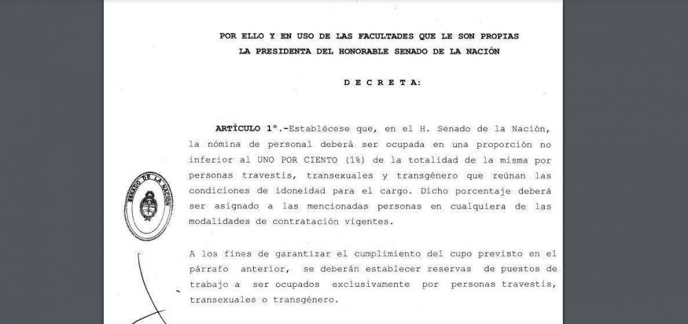 CFK decret el cupo laboral trans en el Senado de la Nacin