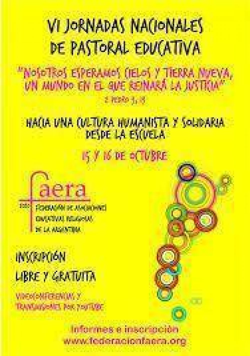 Faera: VI Jornadas Nacionales de Pastoral Educativa, virtuales