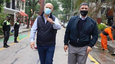 Grindetti y Macri visitaron la obra de semipeatonalizaci�n del polo gastron�mico de Lan�s Oeste
