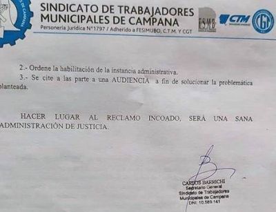 Dos nuevas denuncias contra el Municipio por parte del Sindicato