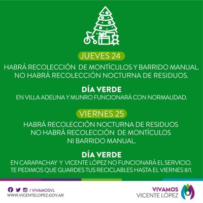 Vicente L�pez: servicios de recolecci�n y d�a verde en las fiestas