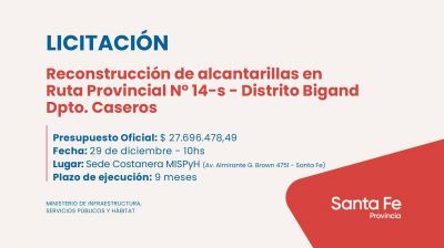 La provincia licitar� obras para la Ruta Provincial N� 14s de Bigand