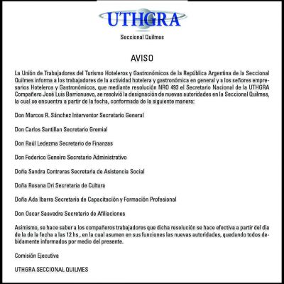 Uthgra Quilmes design� nuevas autoridades