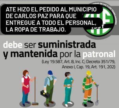 ATE reclam� al intendente que cumpla con la ley y entregue ropa de trabajo a todos los empleados municipales