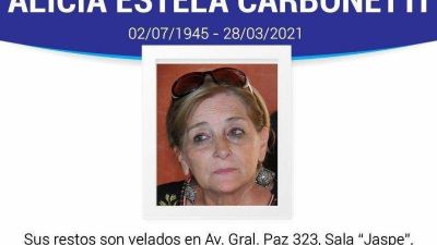 Carlos Paz: Muri� la dirigente justicialista Alicia Carbonetti