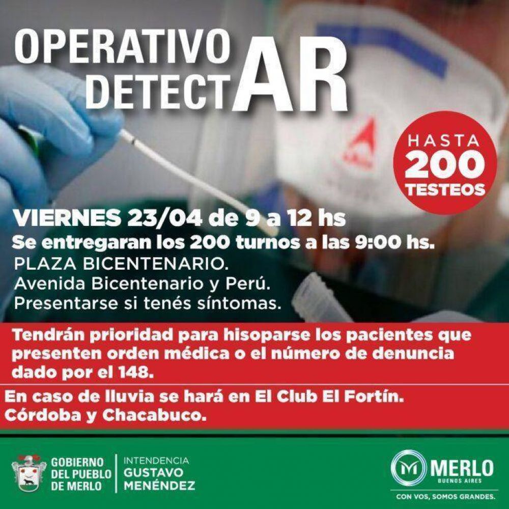 Operativo DetectAr, este viernes 23 en Plaza Bicentenario
