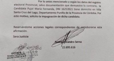 Defensoría del Pueblo: Serna impugnó la candidatura de Pujol por no tener domicilio en Villa Carlos Paz