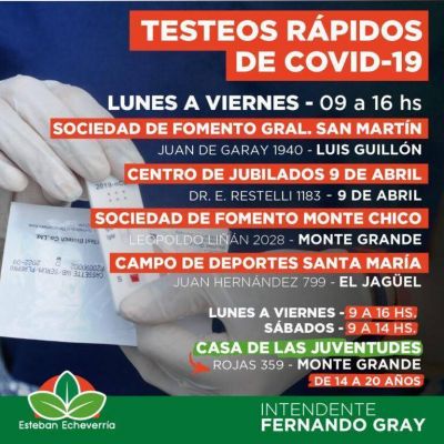 Echeverr�a: testeos r�pidos de Covid-19