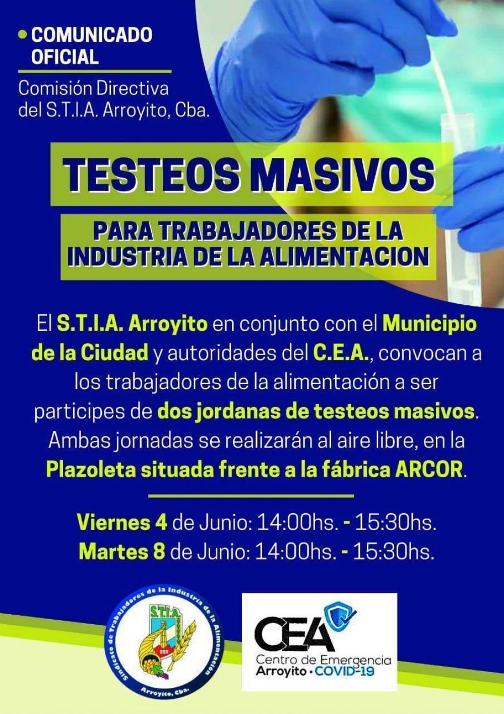 STIA junto al CEA llevaran adelante testeos masivos para trabajadores de la alimentaci�n