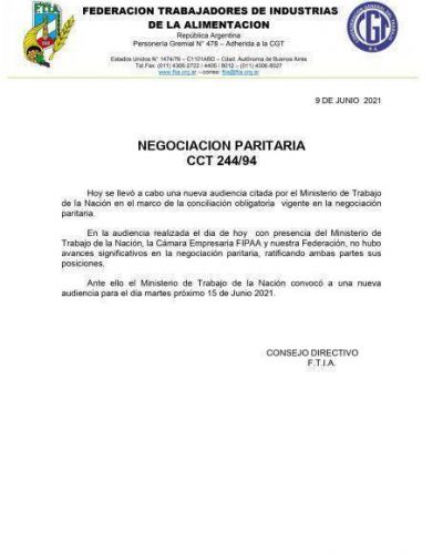 Paritarias: Alimentaci�n rechaz� una nueva propuesta de la patronal