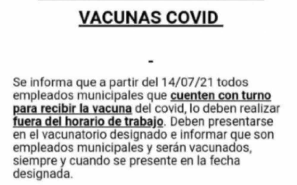 Vacunacin en horario de trabajo: Sindicato de Municipales de Campana rechaz resolucin del municipio