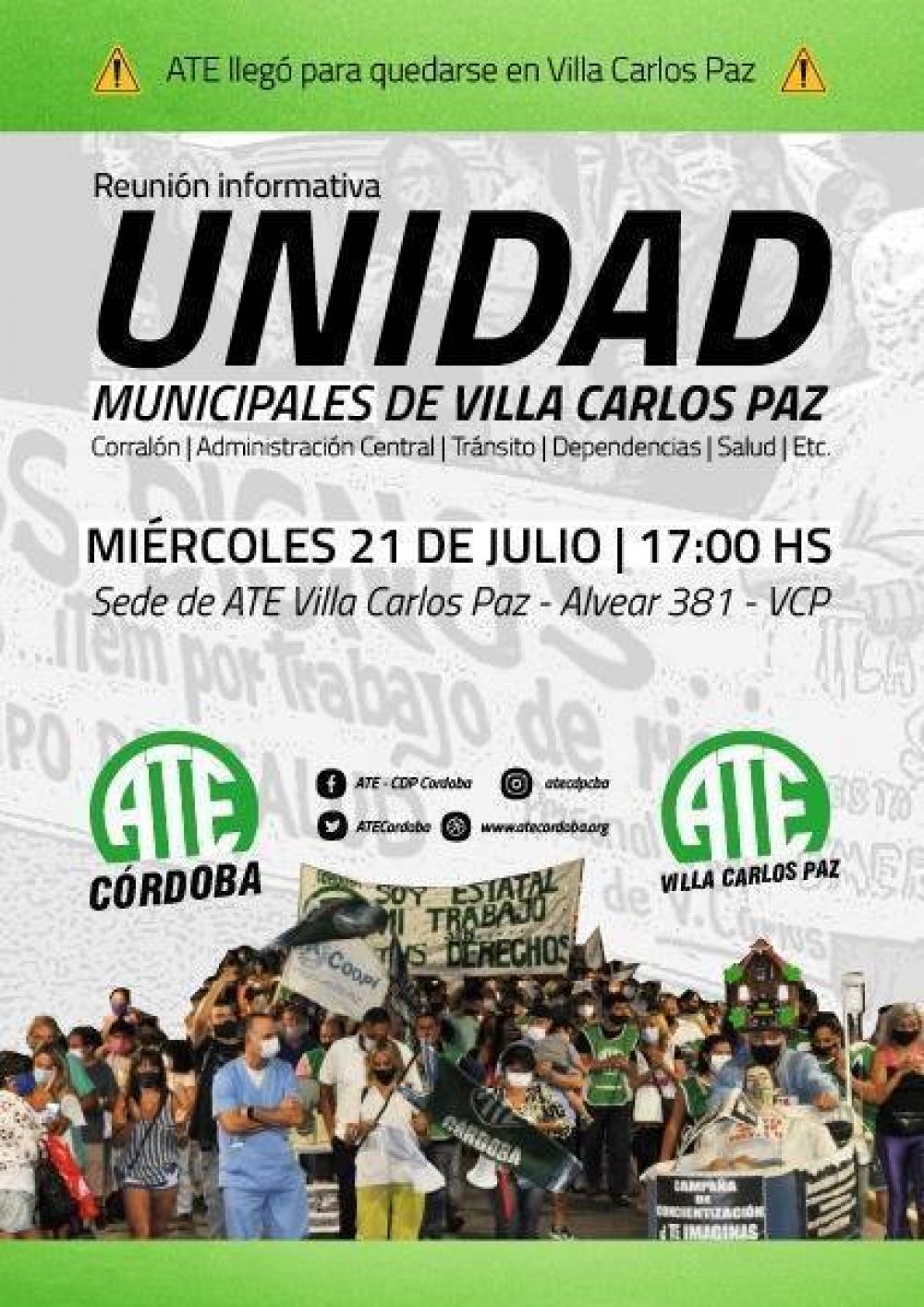 ATE invita a empleados municipales a organizarse en defensa de sus derechos contra una patronal arbitraria e injusta