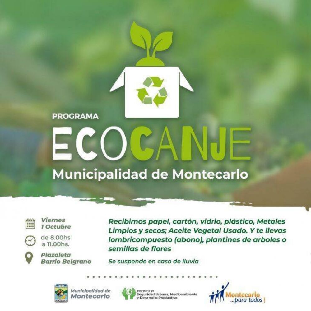 El programa Eco Canje retoma su actividad este viernes en Montecarlo