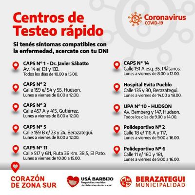 M�s testeos en Berazategui por el �aumento exponencial de casos�
