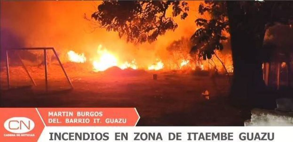 Incendio en Itaembé Guazú: varias dotaciones de Bomberos trabajaron durante cinco horas para apagar las llamas