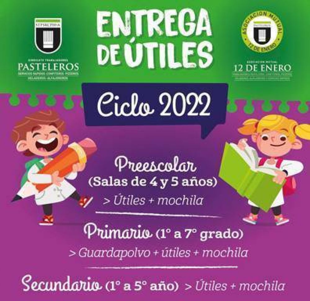 El 14 de febrero el Sindicato Trabajadores Pasteleros inicia la entrega tiles escolares para los hijos de sus afiliados/as