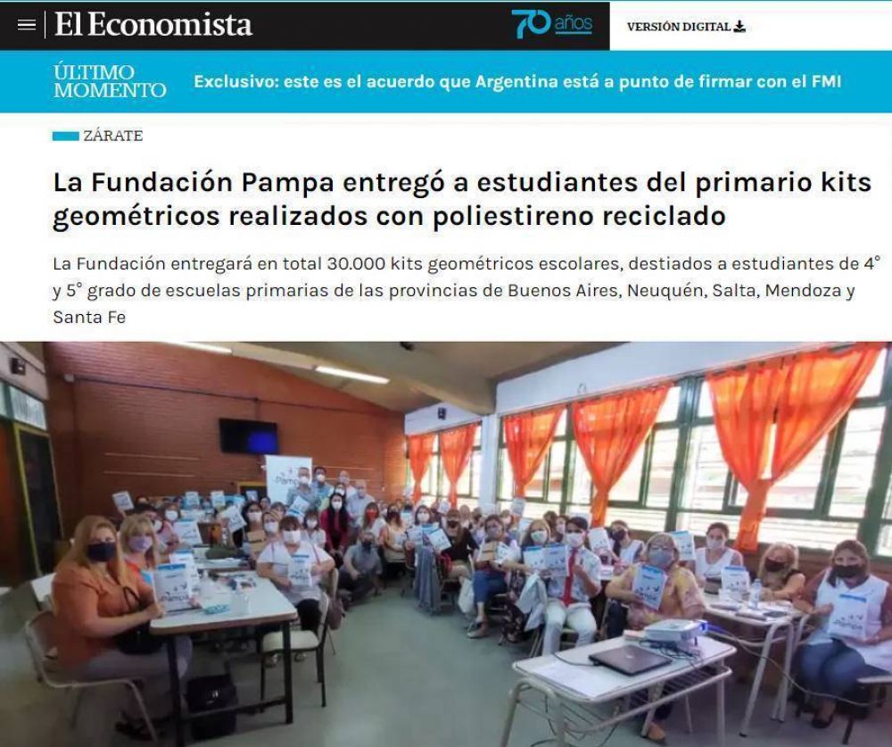 ZRATE: La Fundacin Pampa entreg a estudiantes del primario kits geomtricos realizados con poliestireno reciclado