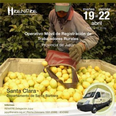 UATRE y RENATRE realizarán operativo de registración de trabajadores rurales citrícolas en Jujuy