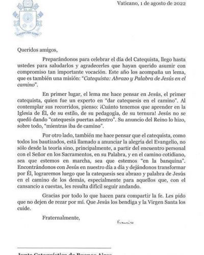 El Papa agradece a los catequistas todo lo que hacen para compartir la fe