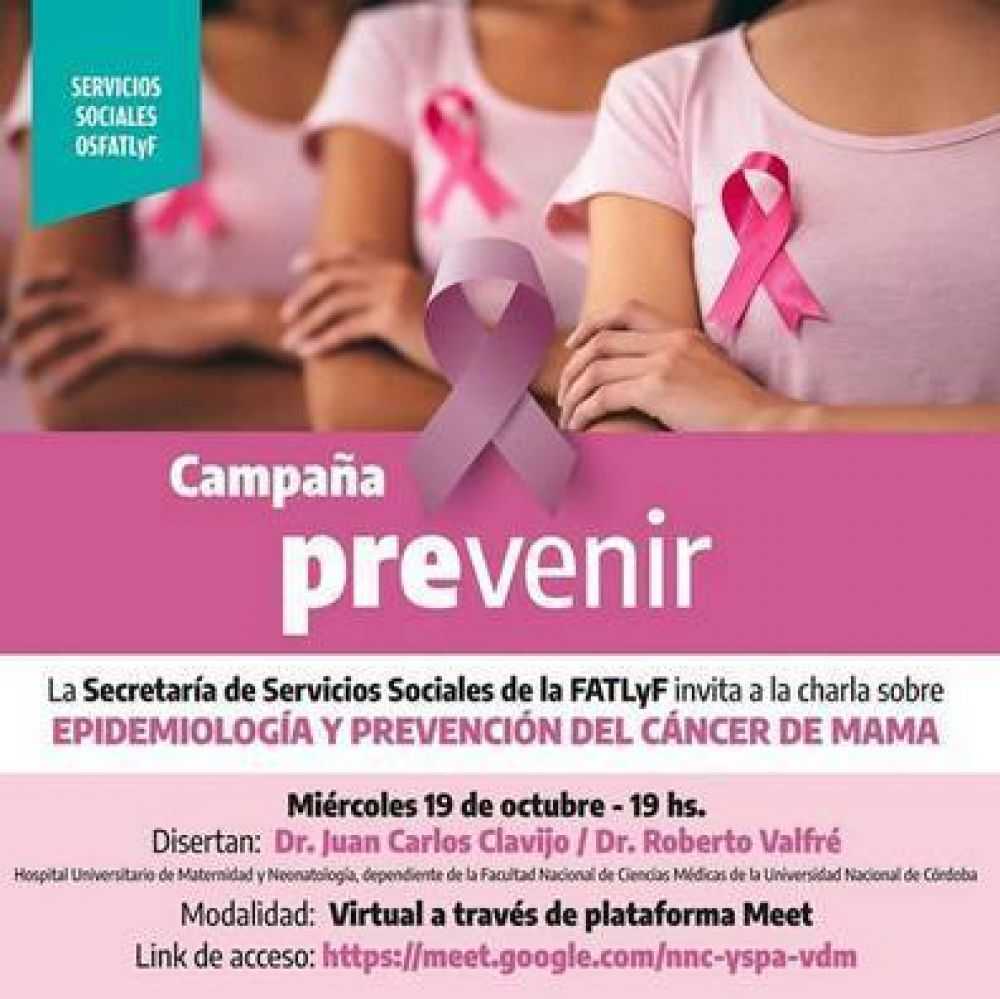 OSFATLyF organiza una charla virtual sobre prevencin del cncer de mamas