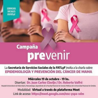 OSFATLyF organiza una charla virtual sobre prevención del cáncer de mamas