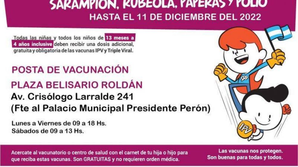 Municipalidad de Presidente Per�n: Se extiende la campa�a de vacunaci�n gratuita contra sarampi�n, rub�ola, paperas y polio