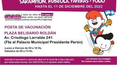 Municipalidad de Presidente Per�n: Se extiende la campa�a de vacunaci�n gratuita contra sarampi�n, rub�ola, paperas y polio