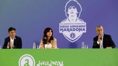 Cristina Fernández, Axel Kiciloff y Jorge Ferraresi inauguraron el Polideportivo Diego Armando Maradona de Villa Corina