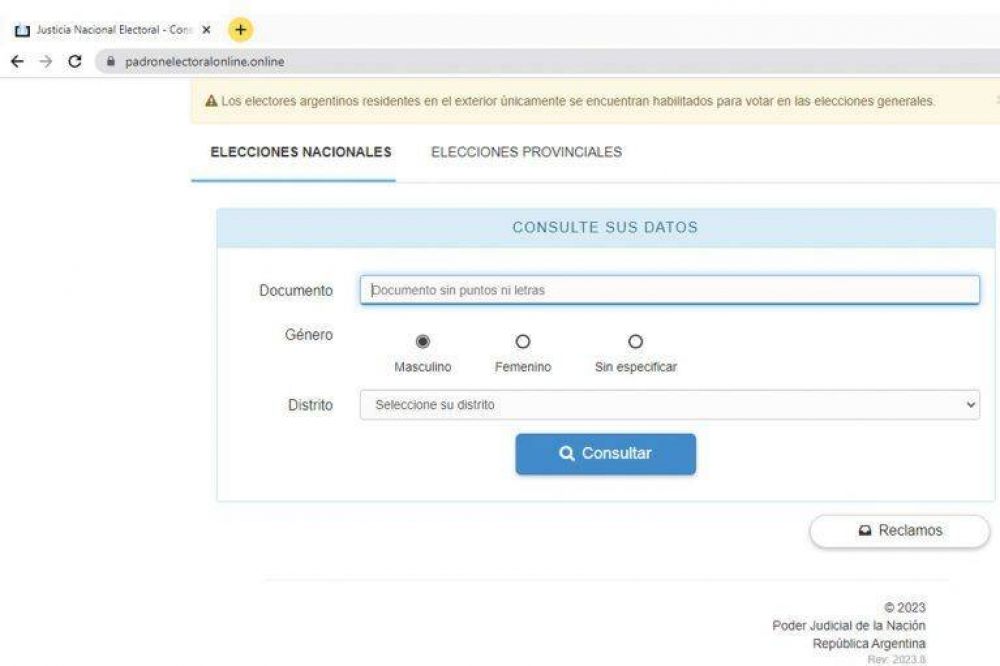 La Cmara Electoral advierte sobre sitio web falso que pide informacin de tarjetas de crdito