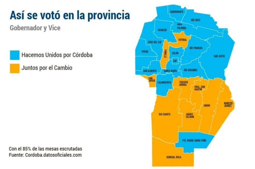 As vot cada departamento: el mapa electoral en Crdoba