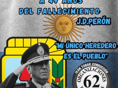 A 49 años de la muerte de Perón, las 62 organizaciones recordaron su figura