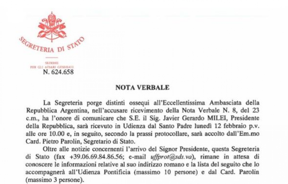 El Vaticano confirma con una carta la reunin de Milei con el Papa