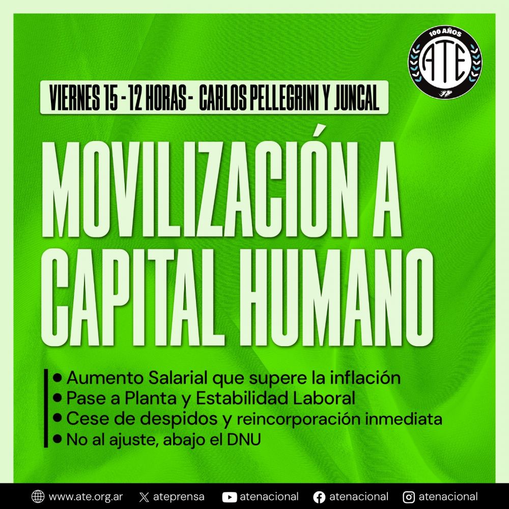 ATE moviliza a las 12 a Capital Humano