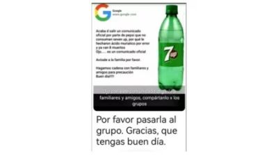 No, Pepsi no sac un comunicado para advertir que no se tome 7Up porque le echaron cido muritico