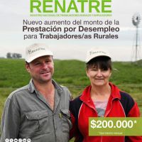 El RENATRE sube a $200.000 las prestaciones por desempleo a partir de diciembre