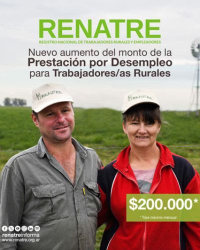 El RENATRE sube a $200.000 las prestaciones por desempleo a partir de diciembre