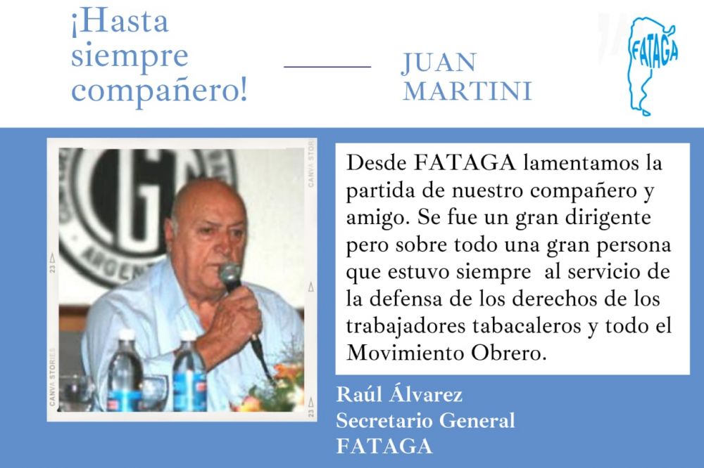 FATAGA lamenta el fallecimiento de dirigente gremial del tabaco Juan Martini