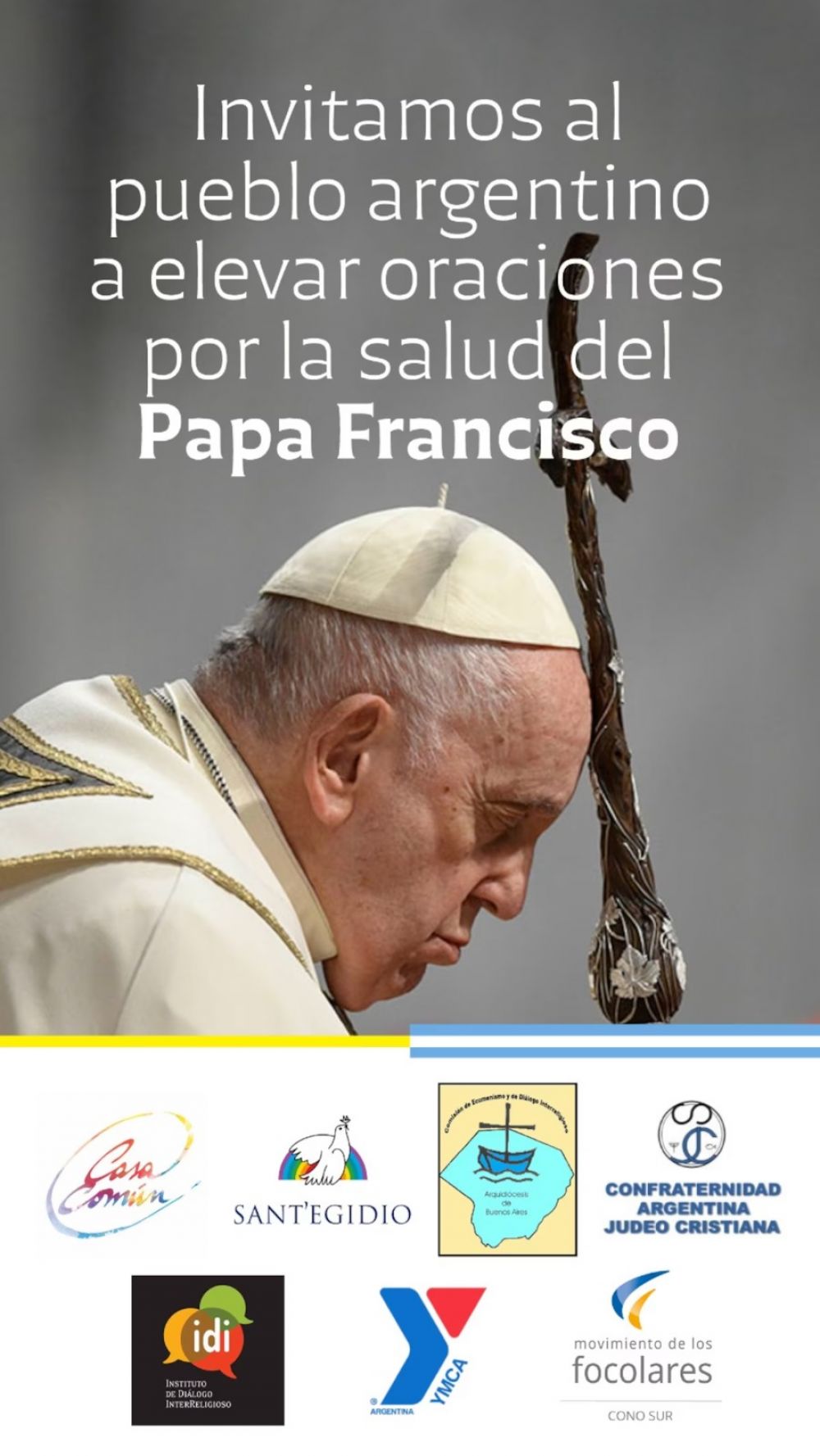 Instituciones religiosas convocan a una cadena de oracin por la salud del papa Francisco