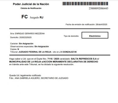 Salta Refrescos S.A. impugna tasas municipales de La Rioja por inconstitucionalidad ante el Juzgado Federal