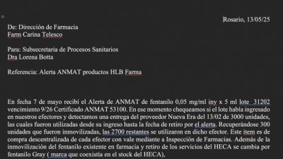 El documento que revela que Rosario detect el fentanilo contaminado en febrero y la Anmat no hizo nada hasta mayo