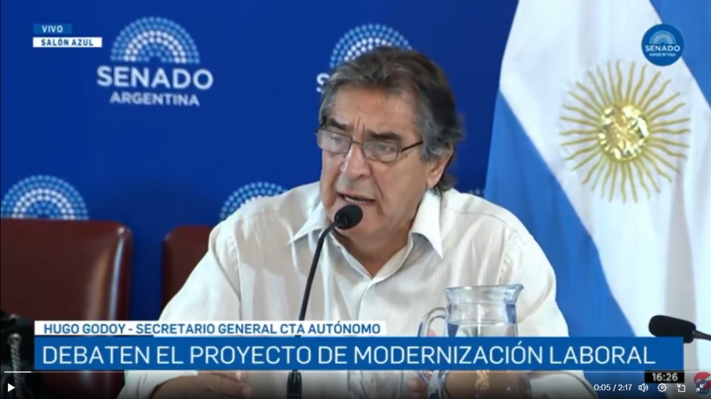Godoy en el Senado: �Hace m�s de hace 50 a�os que nos vienen diciendo que la flexibilizaci�n laboral va a generar empleo. La realidad muestra que ni genera empleo, ni genera formalidad�