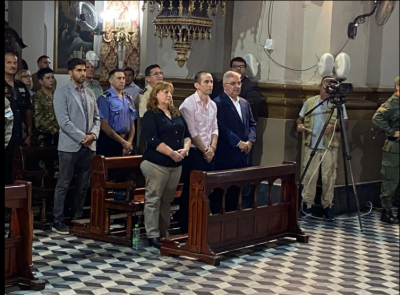 Nahuel Gallo y Ra�l Jalil, en una misa de agradecimiento por el feliz regreso