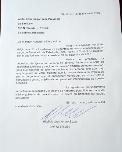 El Gobernador le acept� la renuncia al secretario de �tica P�blica y Control de Gesti�n, Ricardo Bazla