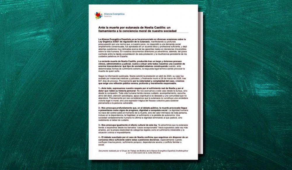 Espa�a | La Alianza Evang�lica pide a la sociedad un �examen de conciencia� tras la eutanasia de Noelia Castillo