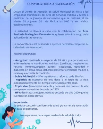 Cuidando la salud de los empleados municipales: Contin�an el calendario de vacunaci�n en Servicios P�blicos y GIRSU
